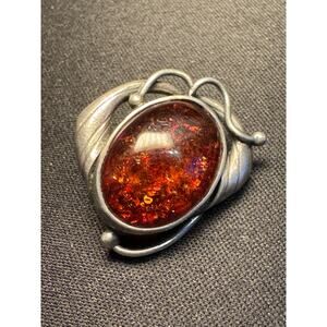 Vintage 925 Sterling Amber Brooch Tested as 925